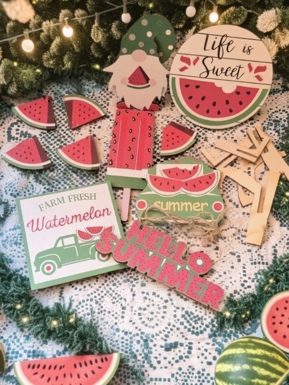 Summer Watermelon Wooden Kitchen Tray  - Pink & Green